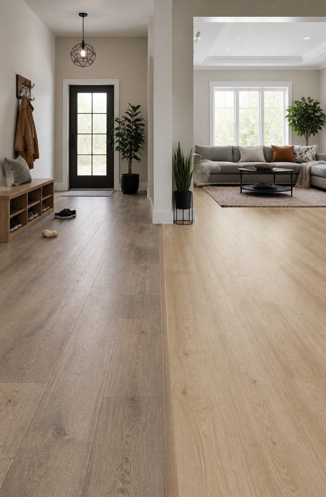 Cairo Oak and Blonde Oak flooring in a kitchen setting.
