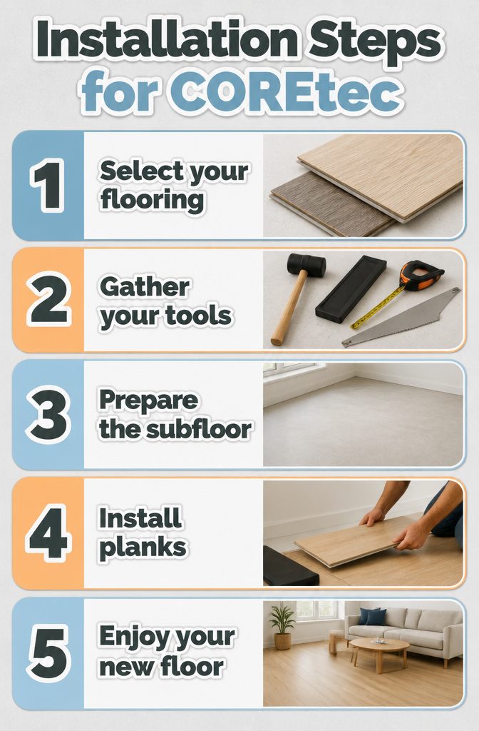 Installation steps for COREtec Blonde Oak and Cairo Oak.