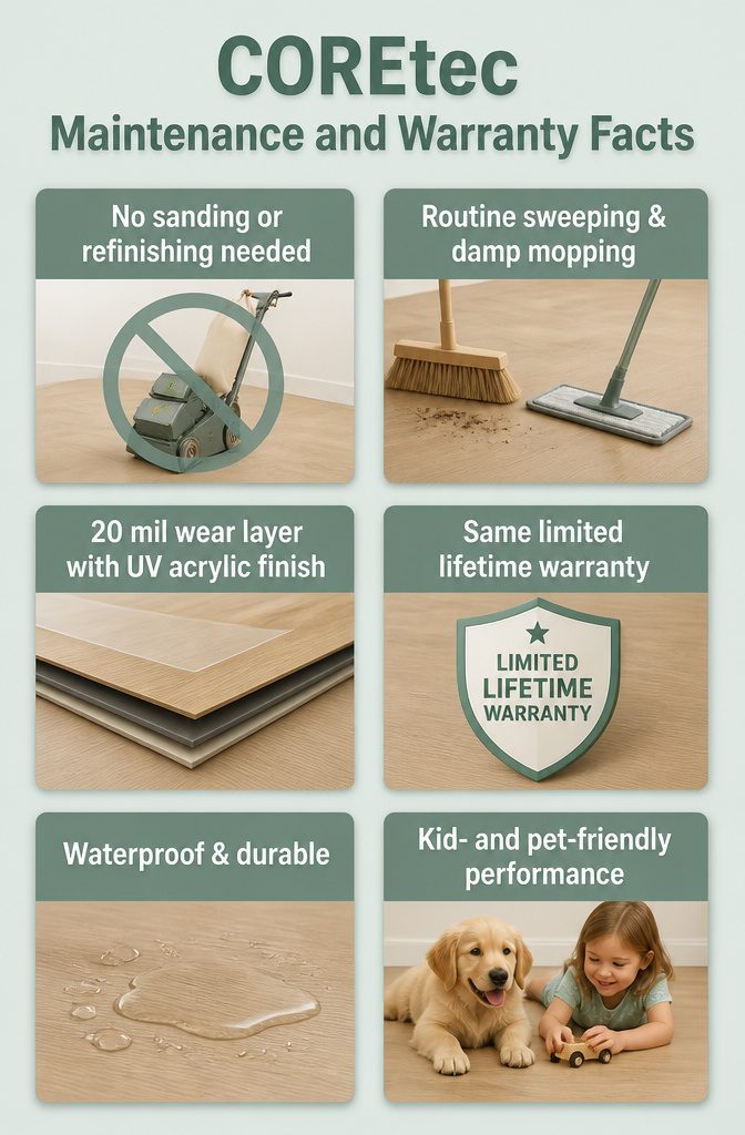 Maintenance and warranty information for COREtec flooring.