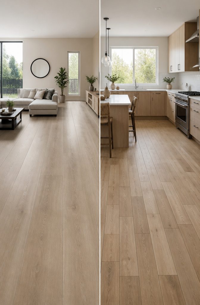 Planks of Cairo Oak and Blonde Oak showing their sizes.
