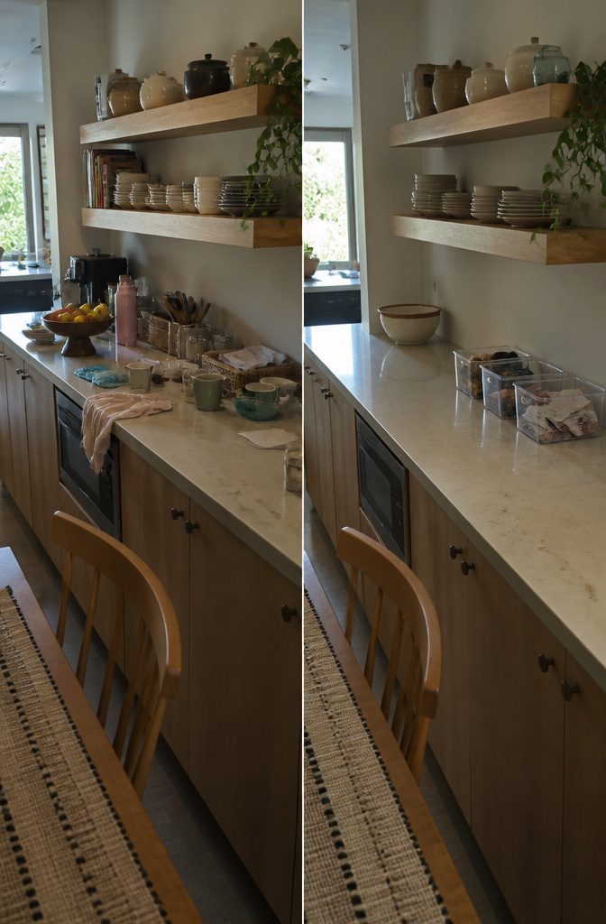 Home Cleaning and Organizing: A Practical Guide to a Tidy House 1 Home interior with clear counters and shelves ready for cleaning