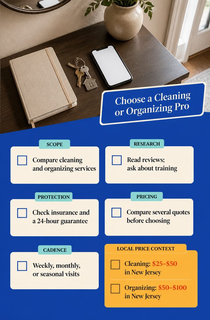 Home Cleaning and Organizing: A Practical Guide to a Tidy House 7 Home services graphic comparing cleaning and organizing professionals
