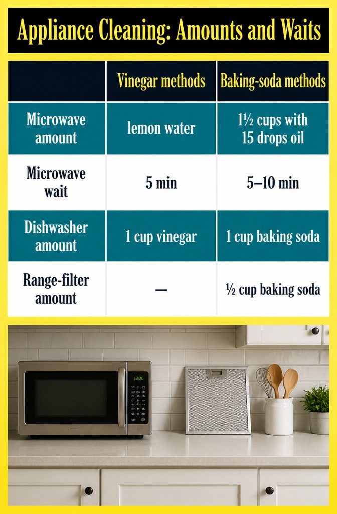 6 Steps: How to Clean House Like a Pro From Start to Finish 8 Appliance cleaning chart with amounts and wait times for household stains