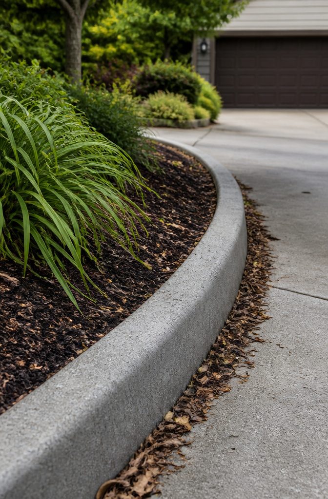 Landscape Bed Edging: Materials, Styles and How They Hold Up 3 Gray concrete curb bordering a planted garden bed