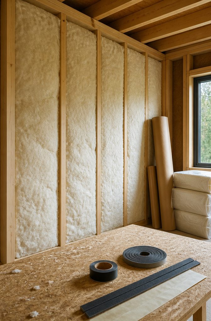 Wood Framing Wall: From Lumber Selection to Interior Finish 7 Insulation batts snugly fit between spaced studs in a wall frame.